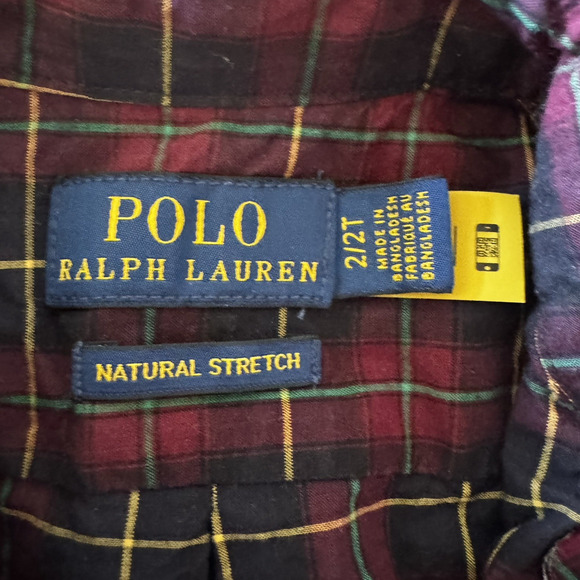 Polo Ralph Lauren Boys 2T Natural Stretch Navy Red Plaid Button Down Long Sleeve - Picture 7 of 7